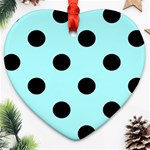 Polka Dots - Black on Celeste Cyan Ornament (Heart)