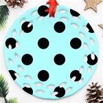 Polka Dots - Black on Celeste Cyan Ornament (Round Filigree)