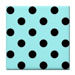 Polka Dots - Black on Celeste Cyan Tile Coaster