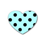 Polka Dots - Black on Celeste Cyan Rubber Coaster (Heart)