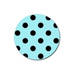 Polka Dots - Black on Celeste Cyan Rubber Coaster (Round)