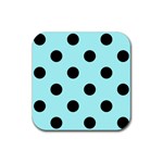 Polka Dots - Black on Celeste Cyan Rubber Coaster (Square)