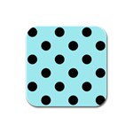 Polka Dots - Black on Celeste Cyan Rubber Square Coaster (4 pack)