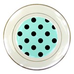 Polka Dots - Black on Celeste Cyan Porcelain Plate