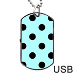 Polka Dots - Black on Celeste Cyan Dog Tag USB Flash (One Side)