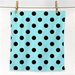 Polka Dots - Black on Celeste Cyan Face Towel