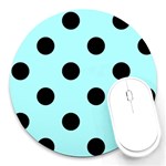 Polka Dots - Black on Celeste Cyan Round Mousepad