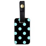 Polka Dots - Celeste Cyan on Black Luggage Tag (One Side)