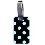 Polka Dots - Celeste Cyan on Black Luggage Tag (Two Sides)