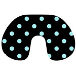 Polka Dots - Celeste Cyan on Black Travel Neck Pillow