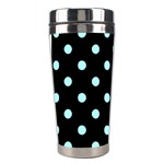 Polka Dots - Celeste Cyan on Black Stainless Steel Travel Tumbler