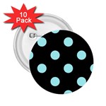 Polka Dots - Celeste Cyan on Black 2.25  Button (10 pack)