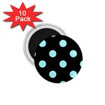 Polka Dots - Celeste Cyan on Black 1.75  Magnet (10 pack)