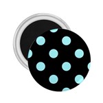 Polka Dots - Celeste Cyan on Black 2.25  Magnet