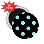 Polka Dots - Celeste Cyan on Black 2.25  Magnet (10 pack)