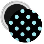 Polka Dots - Celeste Cyan on Black 3  Magnet