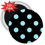 Polka Dots - Celeste Cyan on Black 3  Magnet (100 pack)