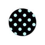 Polka Dots - Celeste Cyan on Black Magnet 3  (Round)