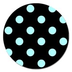 Polka Dots - Celeste Cyan on Black Magnet 5  (Round)