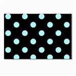 Polka Dots - Celeste Cyan on Black Postcard 4  x 6 