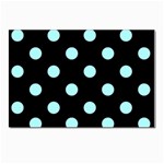 Polka Dots - Celeste Cyan on Black Postcard 5  x 7 