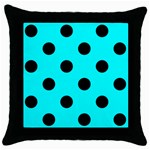 Polka Dots - Black on Aqua Cyan Throw Pillow Case (Black)