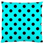 Polka Dots - Black on Aqua Cyan Large Cushion Case (One Side)