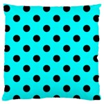 Polka Dots - Black on Aqua Cyan Large Flano Cushion Case (One Side)