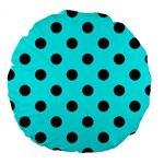 Polka Dots - Black on Aqua Cyan Large 18  Premium Round Cushion