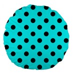 Polka Dots - Black on Aqua Cyan Large 18  Premium Flano Round Cushion