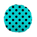 Polka Dots - Black on Aqua Cyan Standard 15  Premium Round Cushion