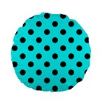 Polka Dots - Black on Aqua Cyan Standard 15  Premium Flano Round Cushion