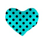 Polka Dots - Black on Aqua Cyan Standard 16  Premium Flano Heart Shape Cushion