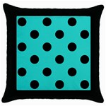 Polka Dots - Black on Turquoise Throw Pillow Case (Black)