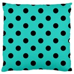 Polka Dots - Black on Turquoise Large Cushion Case (Two Sides)