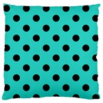 Polka Dots - Black on Turquoise Large Flano Cushion Case (One Side)