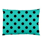 Polka Dots - Black on Turquoise Pillow Case (One Side)