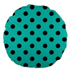 Polka Dots - Black on Turquoise Large 18  Premium Flano Round Cushion