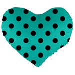 Polka Dots - Black on Turquoise Large 19  Premium Heart Shape Cushion