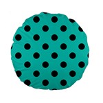 Polka Dots - Black on Turquoise Standard 15  Premium Round Cushion