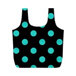 Polka Dots - Turquoise on Black Full Print Recycle Bag (M)