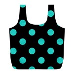 Polka Dots - Turquoise on Black Full Print Recycle Bag (L)