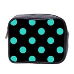 Polka Dots - Turquoise on Black Mini Toiletries Bag (Two Sides)