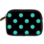 Polka Dots - Turquoise on Black Digital Camera Leather Case