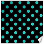 Polka Dots - Turquoise on Black Canvas 16  x 16 