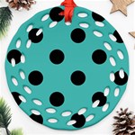 Polka Dots - Black on Verdigris Ornament (Round Filigree)