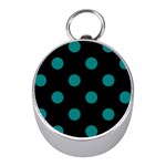 Polka Dots - Teal on Black Silver Compass (Mini)