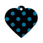 Polka Dots - Cerulean on Black Dog Tag Heart (One Side)