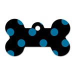 Polka Dots - Cerulean on Black Dog Tag Bone (One Side)