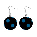 Polka Dots - Cerulean on Black 1  Button Earrings